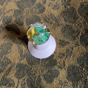 Vintage Shooter Marble With Yellow and Green Bands and Silver Flecks