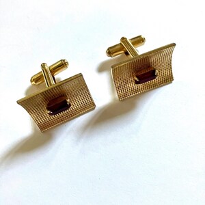 Vintage Men&#39;s Gold Filled Cuff Links With Red Gemstones