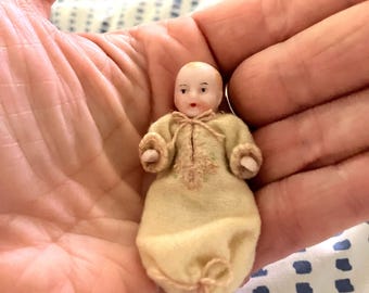 Vintage Dollhouse Miniature Baby Bisque Pocket Doll Toy Antique Tiny Doll Rare