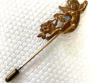 Antique Victorian Cherub Angel Hat Pin With Ornate Details
