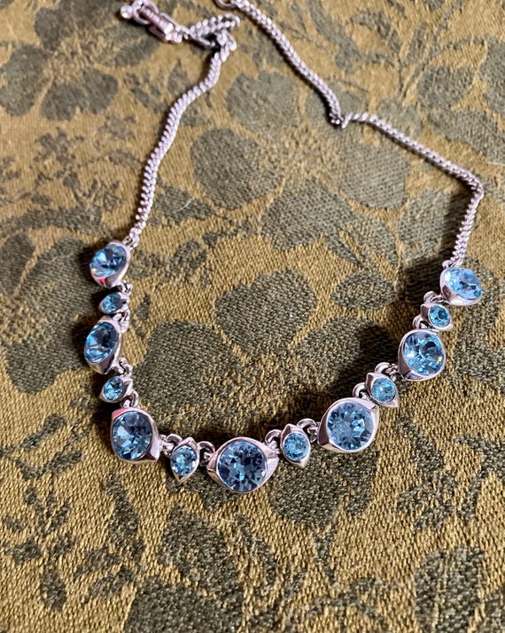 Vintage Givenchy France Blue Rhinestone Necklace S