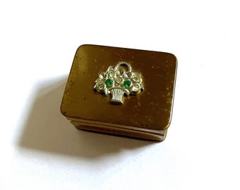 Vintage Brass Pillbox Trinket Box With Flower Design Hinged Lid