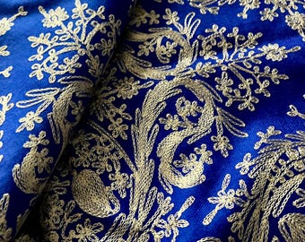 Authentic Blue Pashmina Shawl With Silver Tilla, Pure Cashmere Kashmir Scarf Hand Woven Luxury Wedding Wrap