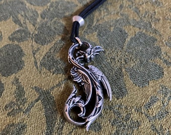 Silver Dragon Pendant Charm Necklace