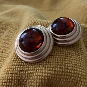 YSL Yves Saint Laurent Clip Earrings With Beautiful Amber Color