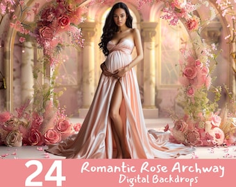 Rose Torbogen digitaler Hintergrund: Romantische Mutterschaft Fotografie (digitaler Download)
