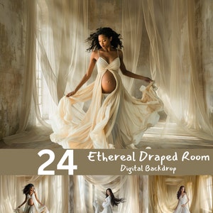Ethereal Draped Room Maternity Digital Backdrops | Elegant Pregnancy Photography Background, Wedding, and Event Decor, Digital Download
