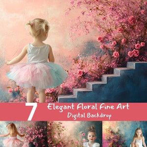 Elegant Floral Fine Art Digital Backdrop | Kids Photography Background | High-Resolution Photo Prop, Photoshop Overlays