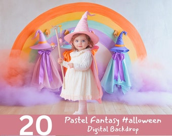 Cyfrowe tło na Halloween w pastelowej tęczy | Fotografia dziecięca (natychmiastowe pobranie)