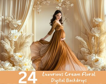 Creme Blumen Mutterschaft Fotografie Hintergrund (Digitaler Download)