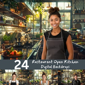 Restaurant Open Kitchen Digital Background for Photography, Chef Portrait, Headshot Overlays, Kitchen Digital Backdrop, Digital Download