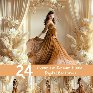 Luxurious Cream Floral Digital Backdrop for Photography, Maternity Background, Wedding, and Event Decor | High-Resolution Digital Download