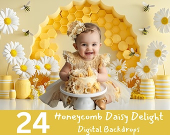 Honeycomb Daisy Digital Backdrop: Cake Smash Photography (Digital Download)