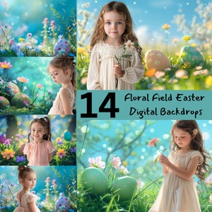 Floral Field Easter Digital Backdrops, Soft fucus Spring background, Digital Portrait Photo, child composite, Studio Photography, Overlay