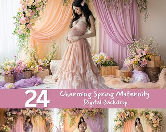 Blumen Frühling Mutterschaft Fotografie Kulissen: AI-gefertigte elegante Szenen (Digitaler Download)