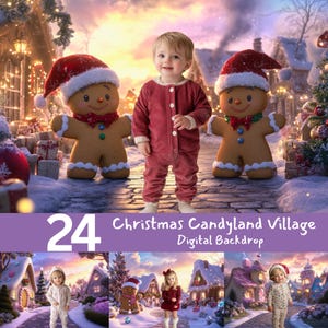 Christmas Candyland Village Digital Backdrop, Gingerbread House Wonderland, Kids Photography Background, Festive Holiday Portrait Scene