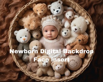 Teddy Bear Newborn Digital Backdrop: Face Insert (PNG)