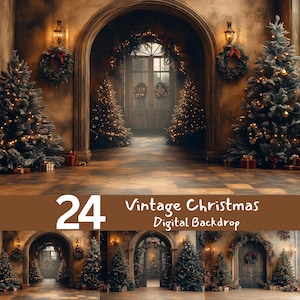 Vintage Christmas Digital Backdrop | Elegant Holiday Background for Photography & Portraits | Festive AI-Generated Scene, Family Engagement