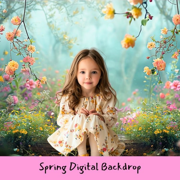 Spring Floral Forest Field Digital Backdrop, Blossom Outdoor Portrait Digital Photo, Spring Studio Photography, child composite Background