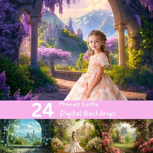 Garden Princess Castle Digital Backdrops, Spring Digital Background, Composite Photography, Enchanted Studio Backdrop, Photoshop overlays