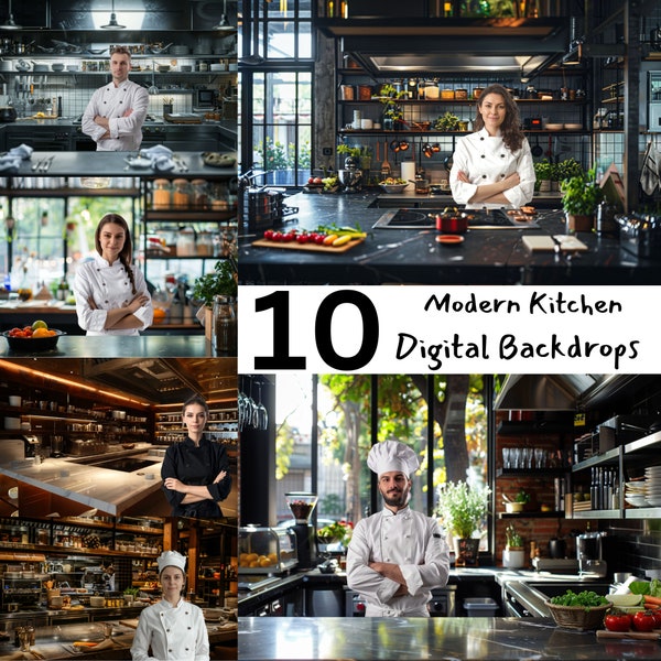 Modern Kitchen Digital Backdrops, Restaurant Kitchen Digital Background, Chef Photo, Headshot Overlays, Portrait Digital Background
