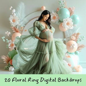 Floral Ring Panel Wall Digital Backdrops, Maternity Background, Balloons Studio Photography Digital Background, Photoshop Overlays