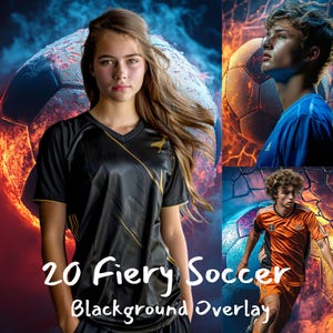 Fiery Soccer Digital Backdrop for Sports Photography, Intense Soccer Ball Background, Perfect for Photoshop Edits & Sports-Themed Portraits