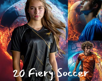 Fiery Soccer Ball Digital Backdrop: Sports Photography (Digital Download)