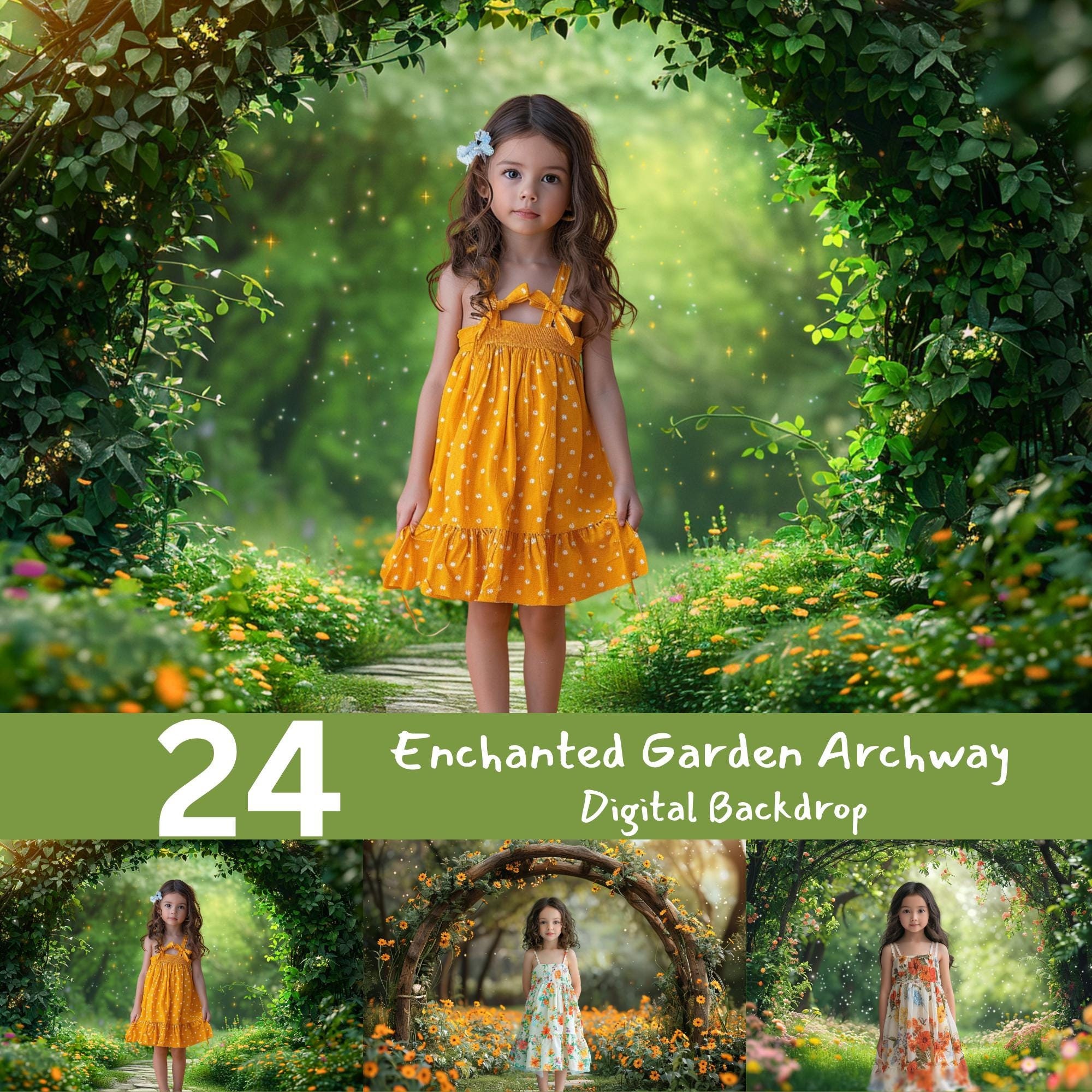 Toile de fond numérique arche jardin enchanté, photographie d'enfants (téléchargement numérique)