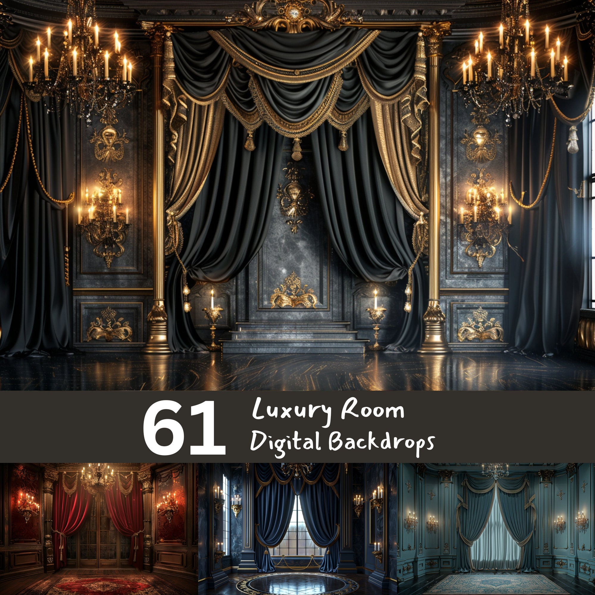Luxury Room Digital Backdrops: Wedding Portrait Overlays (61 JPG Files ...