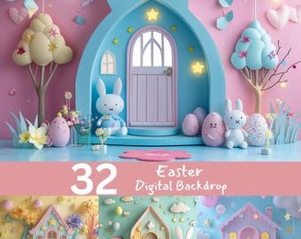 Easter Egg House Digital Backdrop: Pastel Photography Props (Digital Download)