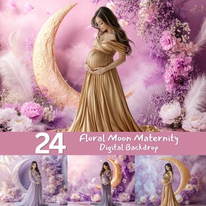 Floral Moon Maternity Photography Backdrops: Elegant AI-Crafted Scenes (Digital Download)