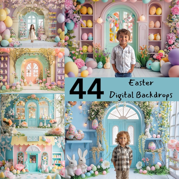 44 Easter Digital Backdrops, Shop front Photo Props, Door Spring Digital Background, Easter Eggs Bunny Pastal Studio Backdrop Photography