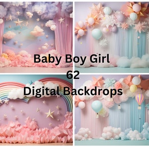 Rainbow Balloon Arch Digital Backdrops: Cake Smash Photography (62 JPG Files)