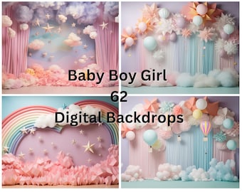 Digitala bakgrunder med regnbågsballongbåge: Cake Smash-fotografering (62 JPG-filer)