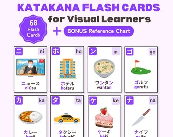 Katakana Flash Cards for Visual Learners - Instant Digital Download