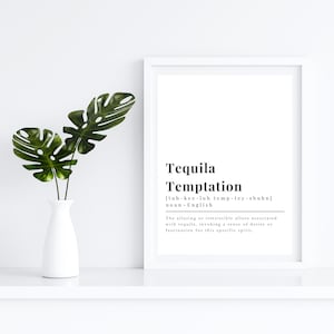 Tequila Temptation Definition Theme Dekor für Küche Bar Wandkunst Definition Decor Bar Cart Geschenkidee für sie Weißer Hintergrund Wanddekor