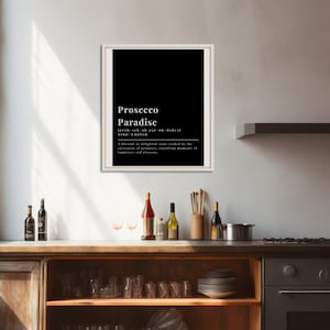 Prosecco Paradise Definition Thema Decor voor Keuken Bar Wall Art Definition Decor Bar Cart Cadeau Idee voor haar Zwarte Achtergrond Muur Decor