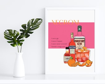 Negroni Cocktail Print | Cocktail Wall Art | Bar Wall Art | Bar Cart Print | Digital DOWNLOADABLE Print
