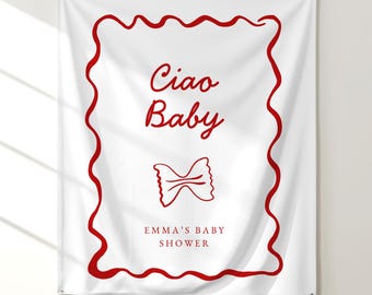 Ciao Baby Shower Banner: Customizable Italian Themed Fabric Tapestry Backdrop Sign