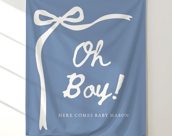 Custom Baby Shower Sign: Oh Boy Fabric Backdrop