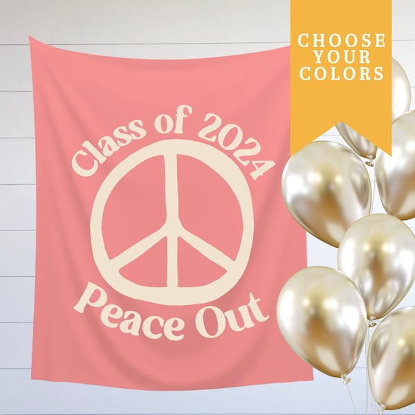 Retro Graduation Party Sign, Custom Retro Peace Out Class of 2024 Groovy Grad Party Banner, Custom 70s Photo Backdrop, 60s Party Decorations