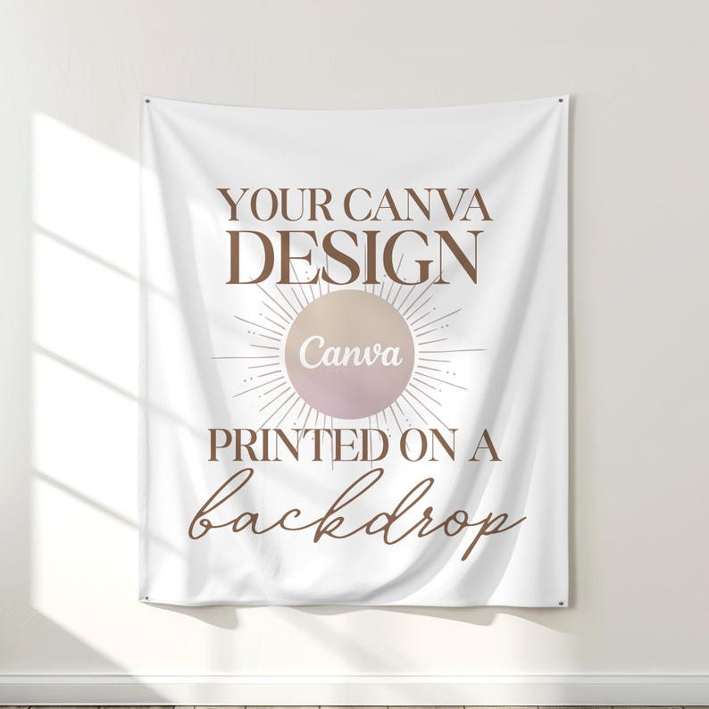Print your own Canva design on a fabric backdrop tapestry banner sign for your party to match your invitations and theme.