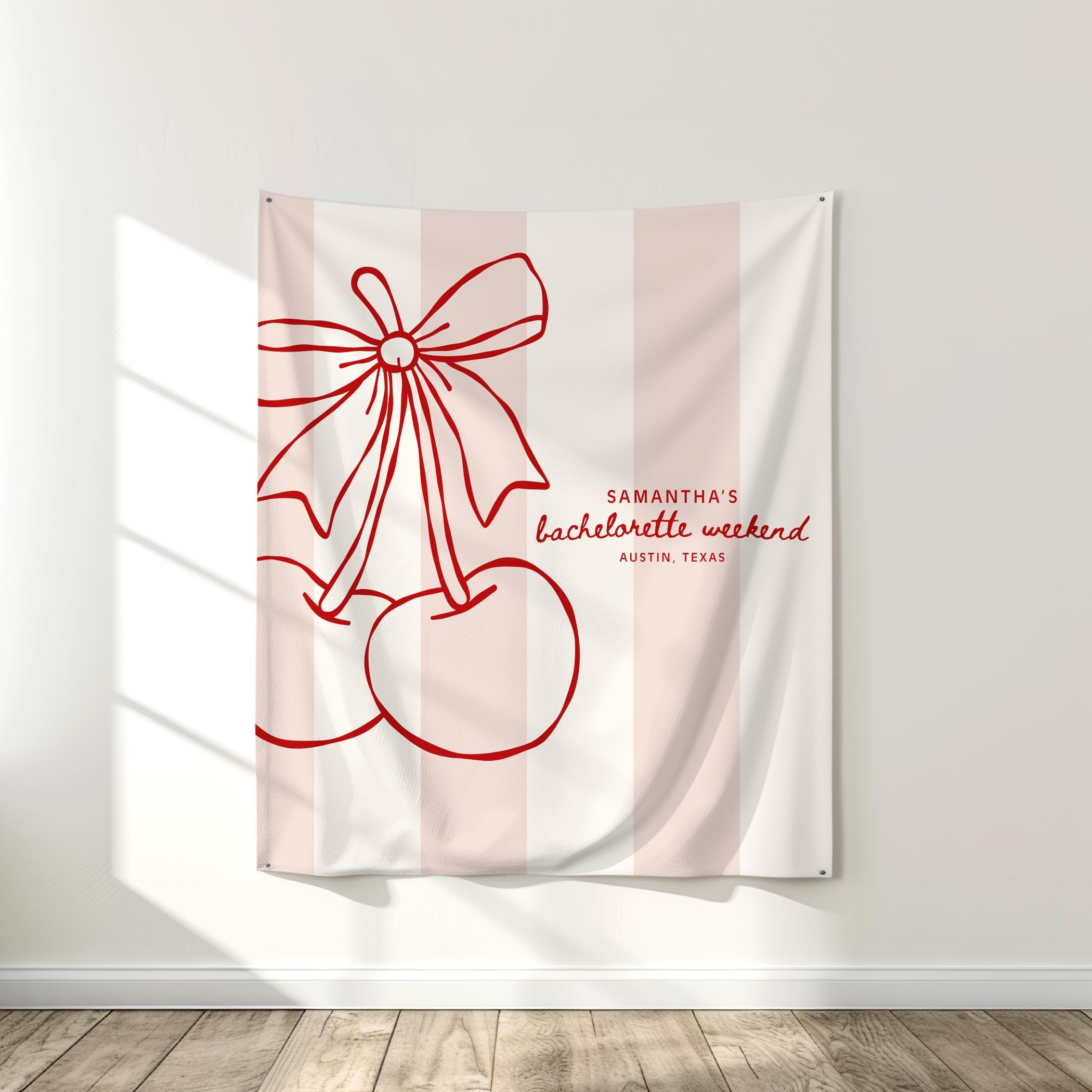 Custom Bachelorette Party Tapestry: Coquette Cherries Fabric Banner