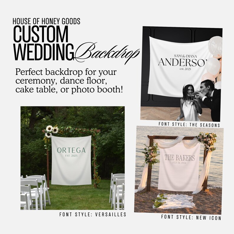 Backdrop With Name Personalized Wedding Backdrop: Custom Last Name Sign, Minimalist ...