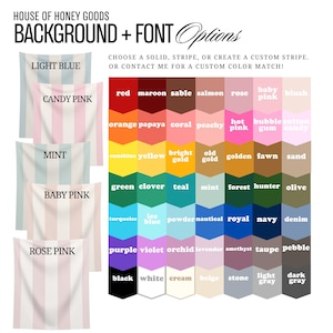 House of Honey's custom background and font color options for your printed tapestry backdrop party decorations and banners