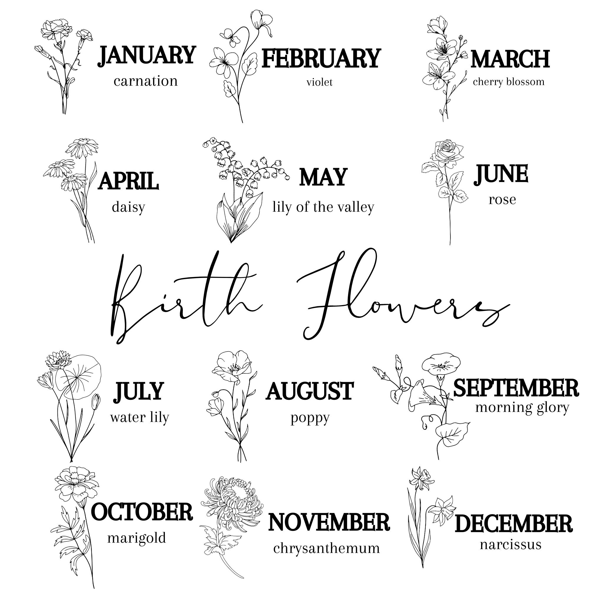 Personalized Birth Flower Wine Glass With Name, Custom Birth Flower