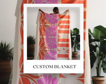 Personalized Name Floral Blanket, Eclectic Custom Gift for Her, Customizable Graduation Gift, Retro Aesthetic Dorm, Teen Girl Flower Blanket