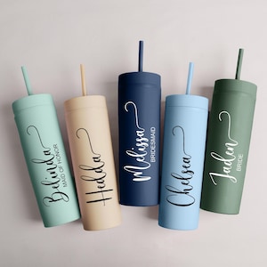 Personalized Tumbler with Straw, Bridesmaid Proposal Tumbler, 16oz Acrylic Skinny Tumbler, Bridesmaids Gift, Girls Trip cups