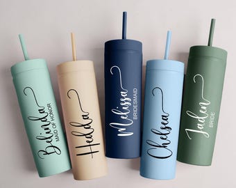 Copo térmico personalizado com canudo, copo para convite de madrinha, copo fino de acrílico de 473 ml (16 oz), presente para madrinhas, copos para viagem entre amigas.